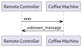 @startuml

 participant "Remote Controller" as remote
 participant "Coffee Machine" as cm

 remote -> cm: xxxx
 cm -> remote : unknown_message

@enduml